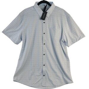 NWT JB Holt Mens Standard Fit Short Sleeve Button-Up Shirt XL Light Blue Pattern